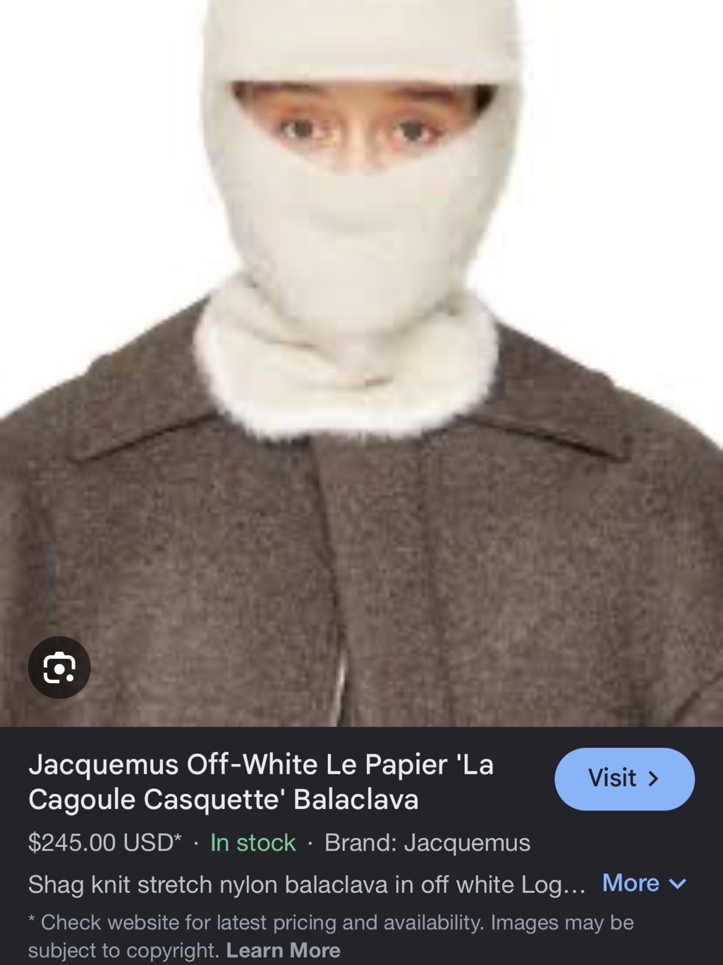 Jacquemus Off-White Shag Knit Balaclava Hood